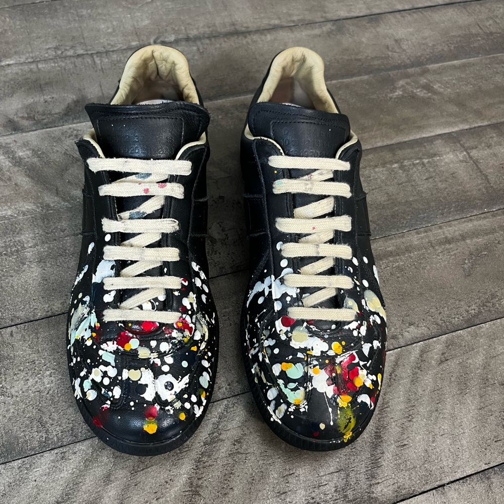 Maison Margiela Replica Paint Splatter Leather Low-Top Sneakers Sz 6.5 Men’s - Picture 3 of 6